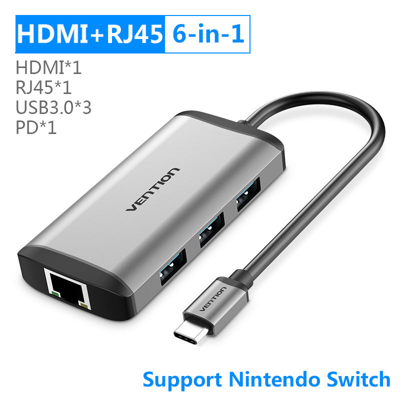 8-in-1 USB-C Hub - 4K HDMI, 3x USB 3.0, Gigabit Ethernet, SD/TF, 87W PD Charging