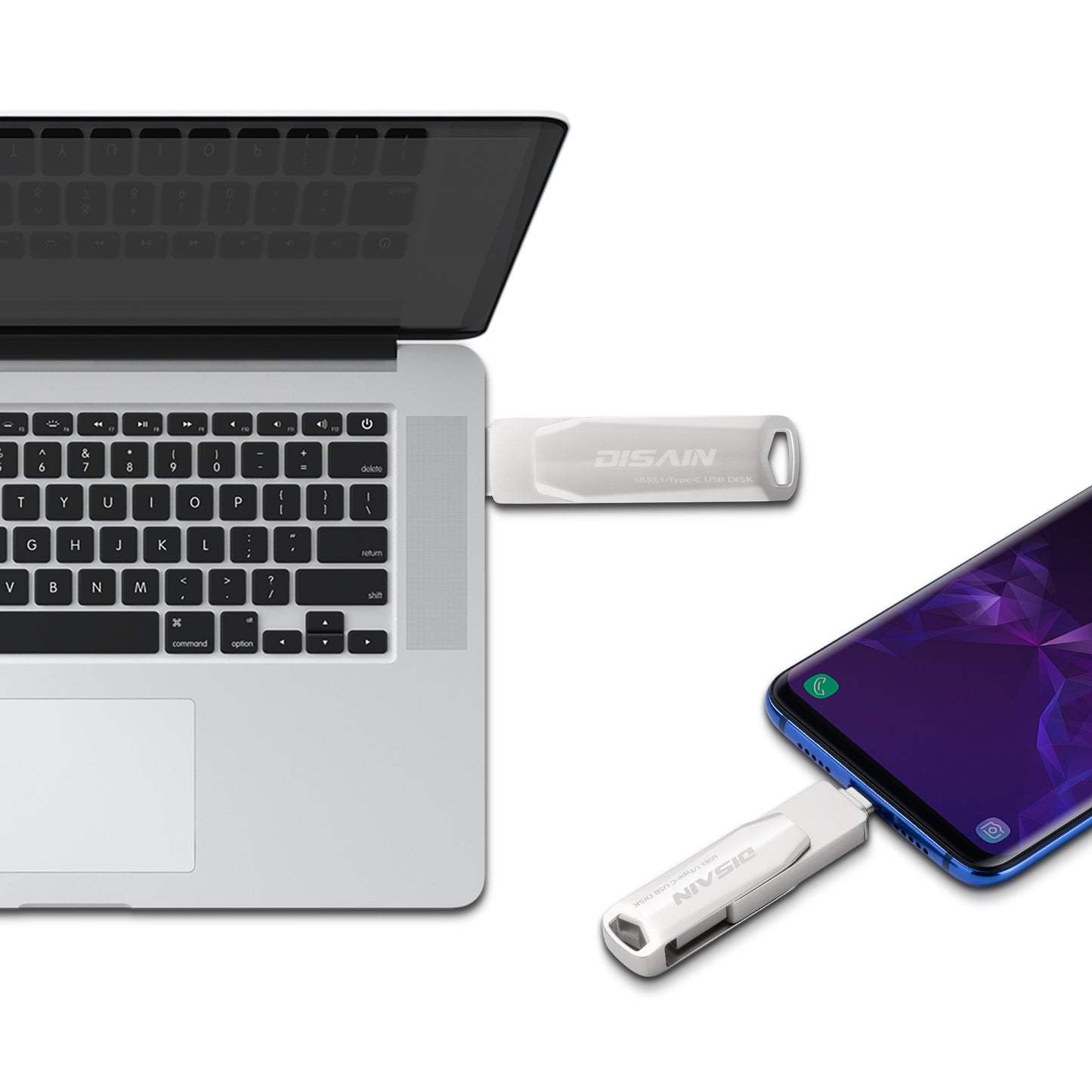 USB-C & USB 3.0 Dual Flash Drive - Rotating Metal Design
