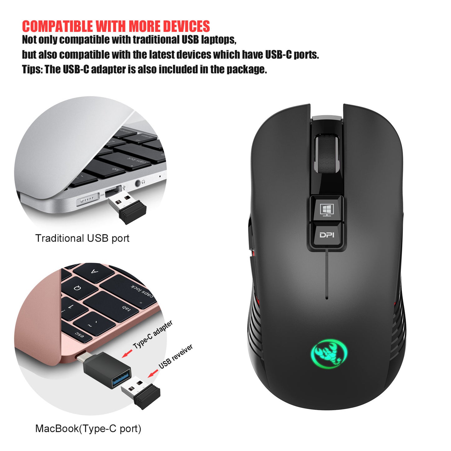 T30 Ergonomic Wireless Gaming Mouse - 7-Colour RGB, 3600 DPI, 8 Buttons, 750mAh | USB Rechargeable