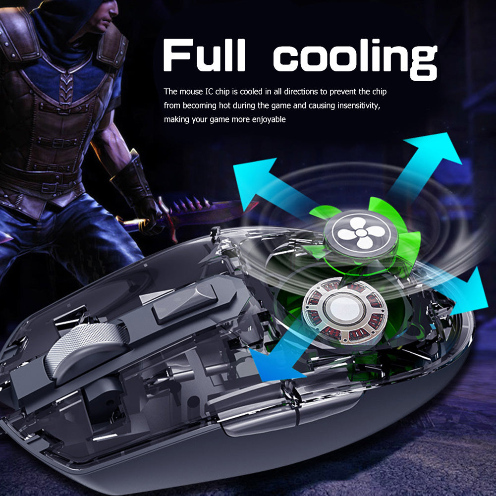 Wired Gaming Mouse with Built-In Cooling Fan - 7-Colour RGB, 3200 DPI, 6 Buttons | Black, White & Pink