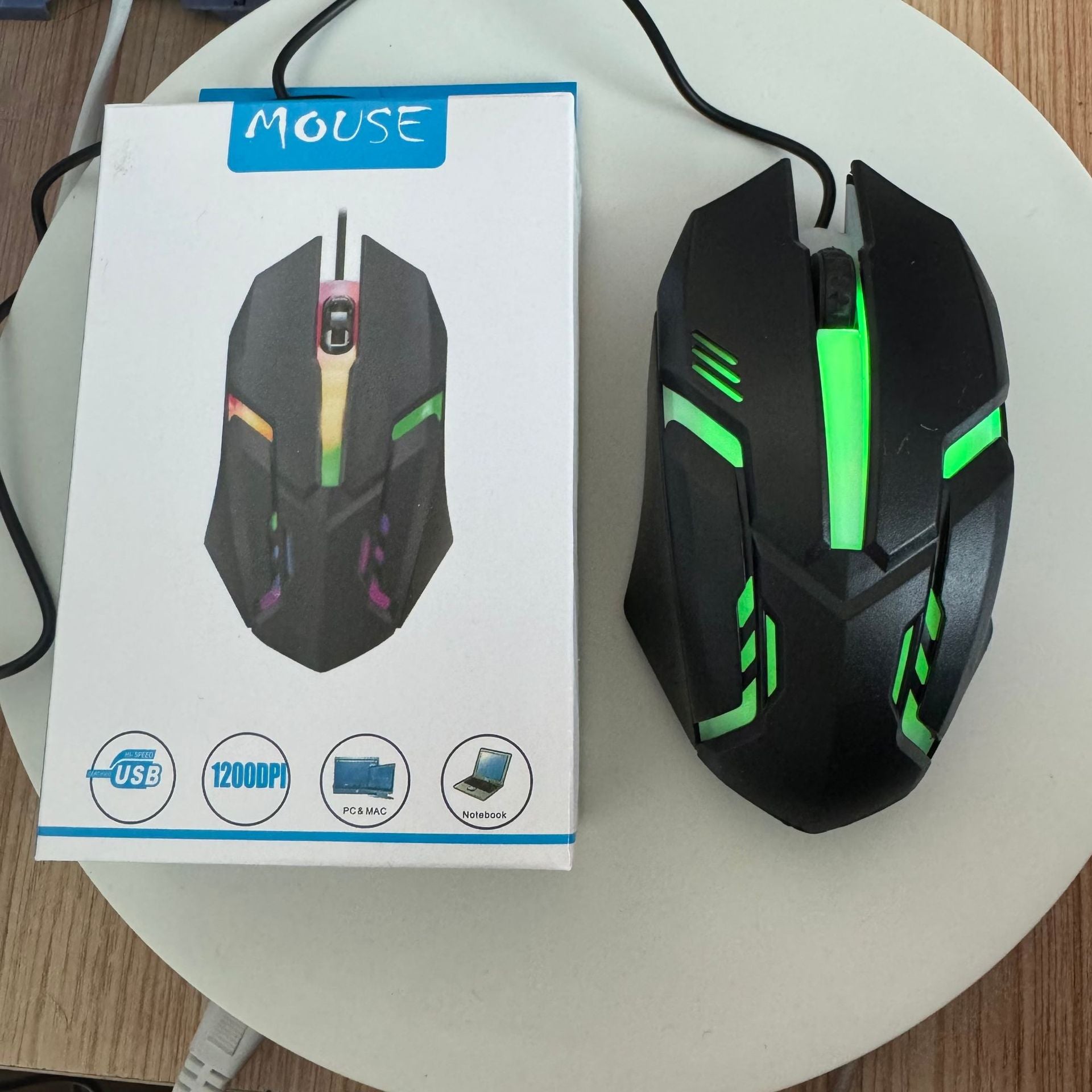 Wired Luminous Mouse - USB, 1.35m Cable | Black & White