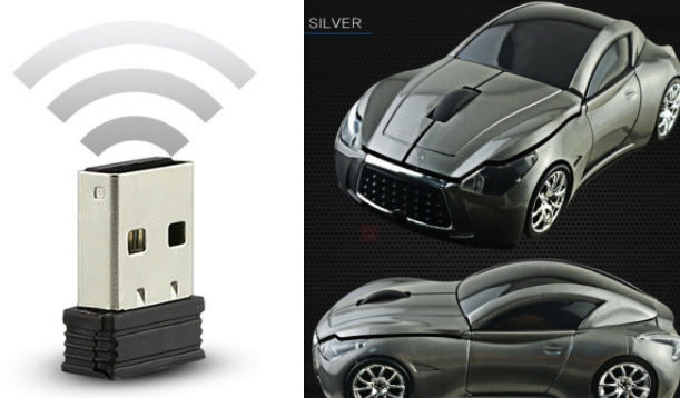 Sports Car-Shaped Wireless Mouse - 1600 DPI, Built-In Dongle Storage | Green, Blue, Silver, Black & Red
