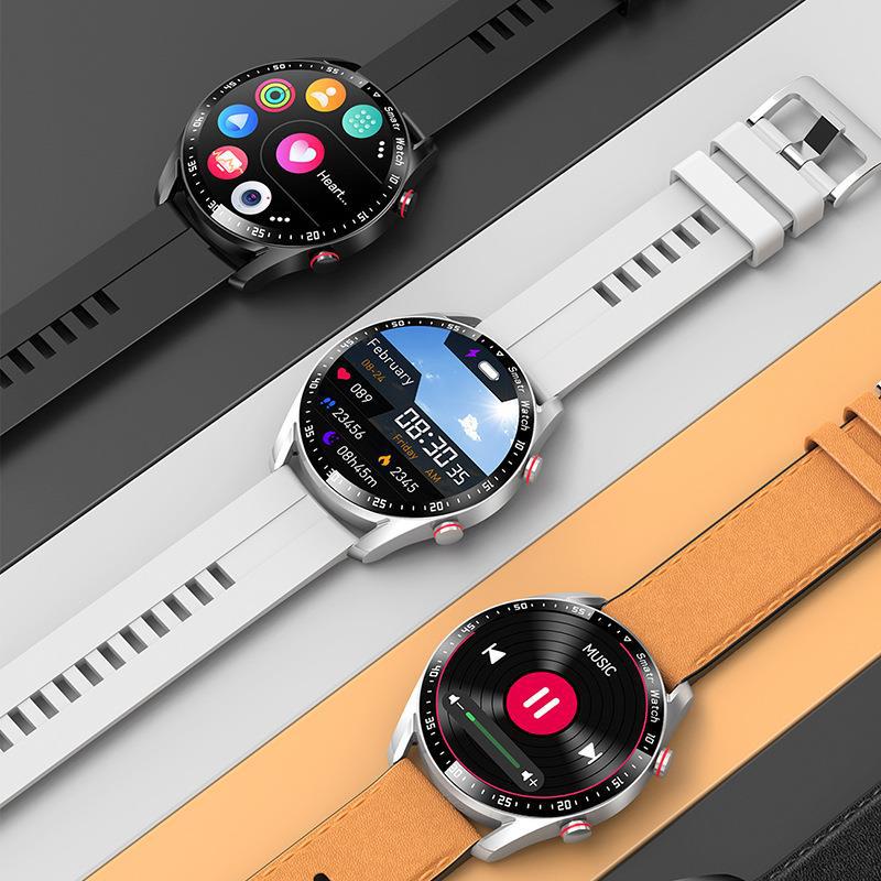 Business Smart Watch – 1.3" Display, Bluetooth Calling & Leather Strap – Black steel strip