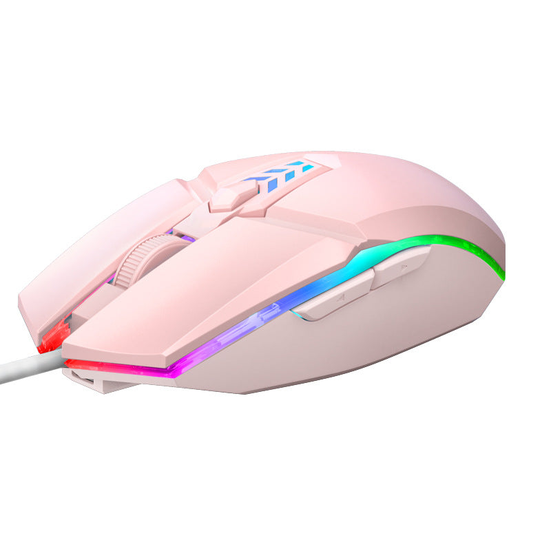 Silent Wired RGB Mouse - 1600 DPI, 6 Buttons, Four-Way Scroll, 1.2m Cable | Black, Pink & Blue