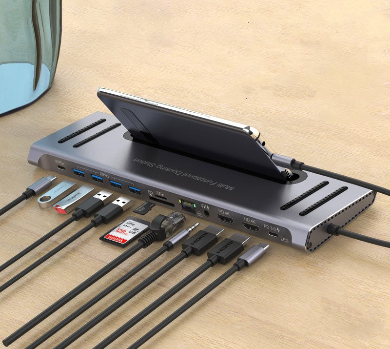 12-in-1 USB-C Docking Station - Ultimate Laptop Expansion Hub, 22cm Cable