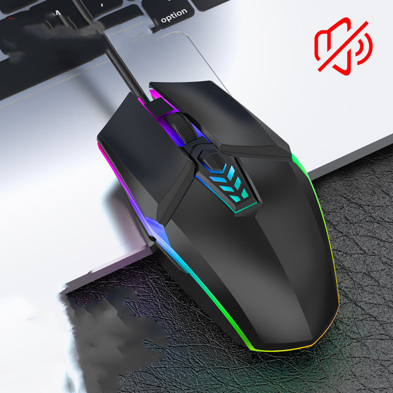 Silent Wired RGB Mouse - 1600 DPI, 6 Buttons, Four-Way Scroll, 1.2m Cable | Black, Pink & Blue