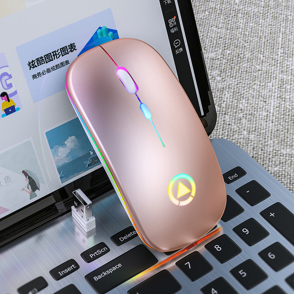 Silent Rechargeable Wireless Mouse - 1600 DPI, Four-Way Scroll, 2.4GHz | White, Silver, Black & Rose