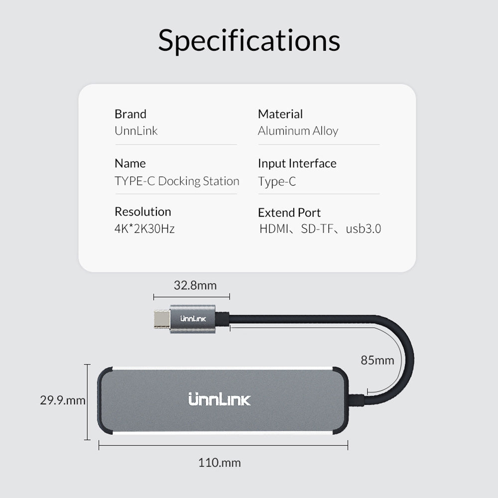 USB-C to HDMI Hub - 4K Display, USB 3.0, SD/TF Card Readers, Aluminum