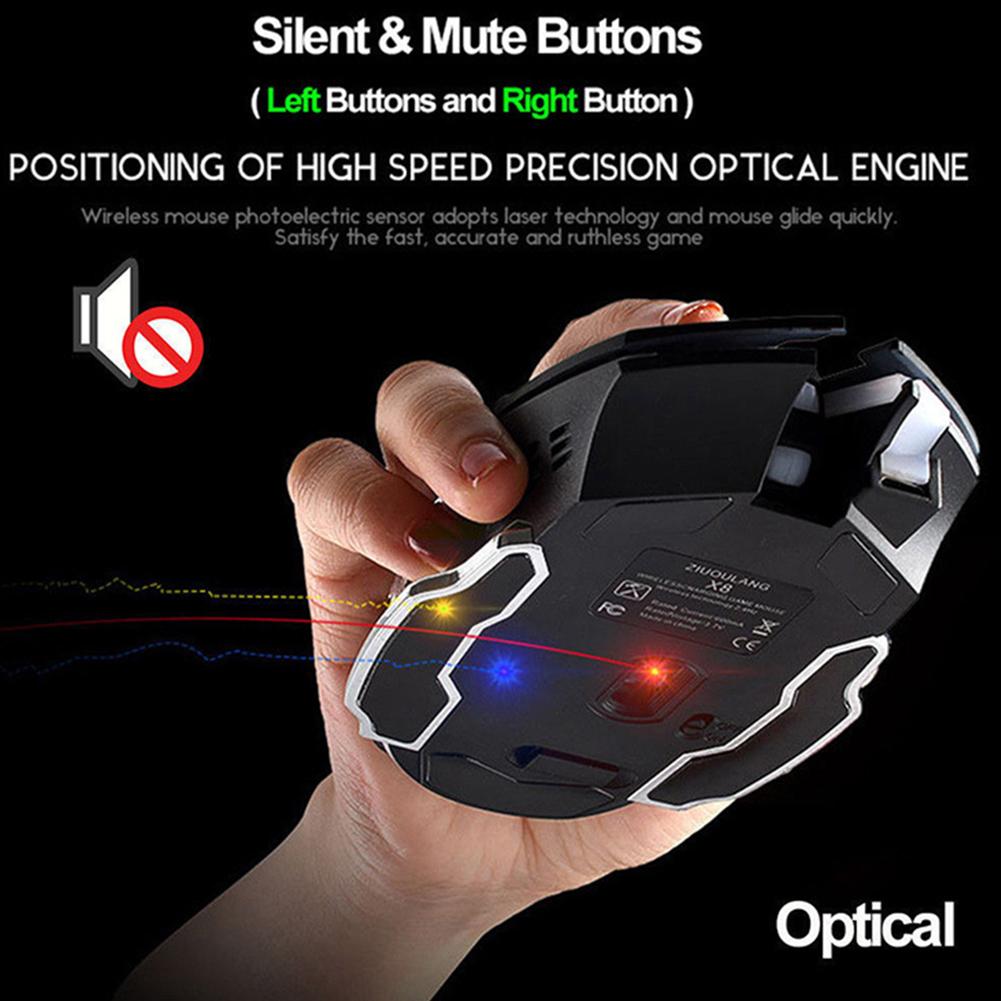 X8 Wireless Rechargeable Gaming Mouse - 1800 DPI, 7-Colour RGB, 600mAh, 6 Buttons | Black, White & More