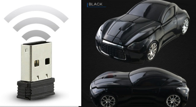 Sports Car-Shaped Wireless Mouse - 1600 DPI, Built-In Dongle Storage | Green, Blue, Silver, Black & Red