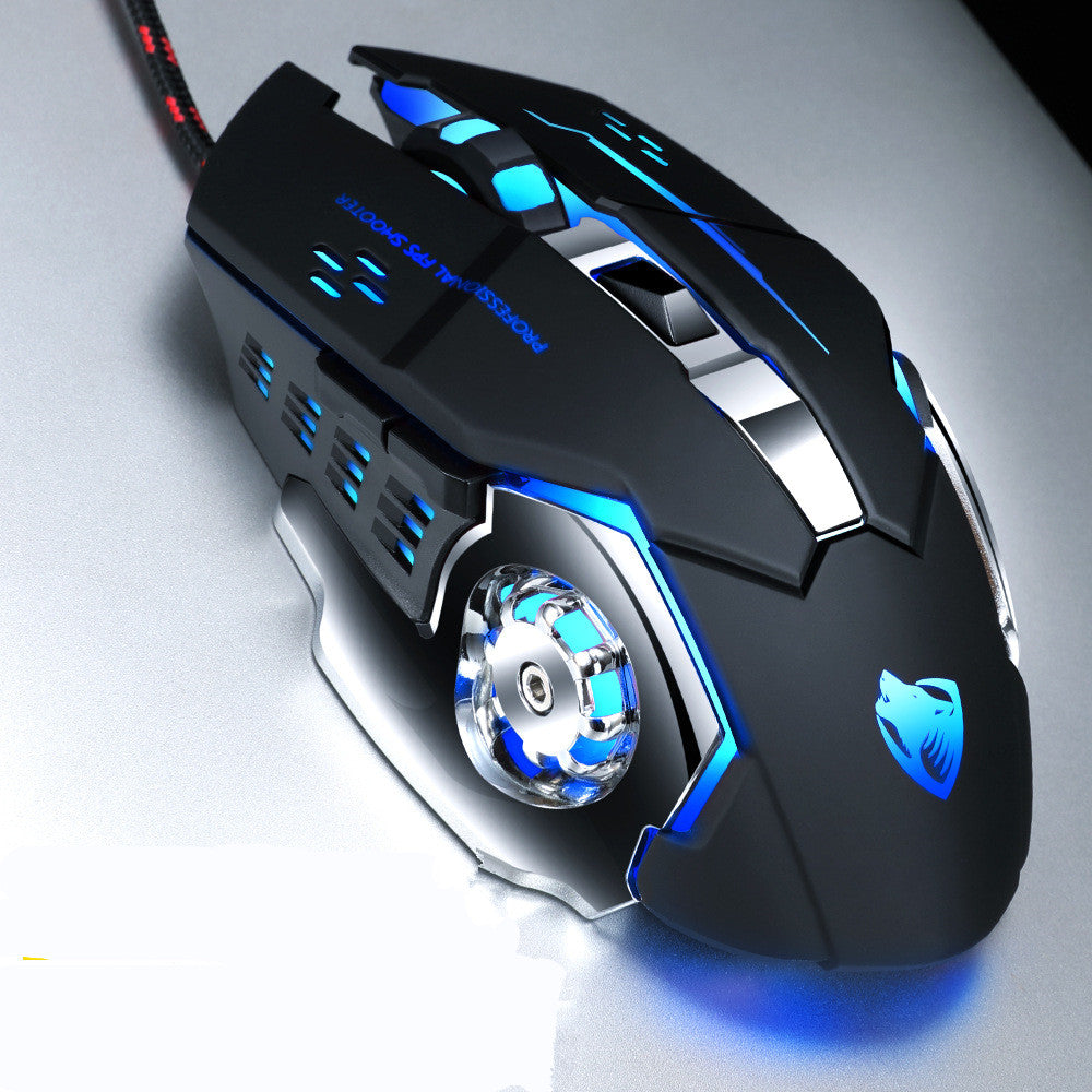 Wired Ergonomic Gaming Mouse - 1600 DPI, 4-Gear, Touch Wheel, 6 Buttons | 1.2m Cable | Blue, Gray, Black & White