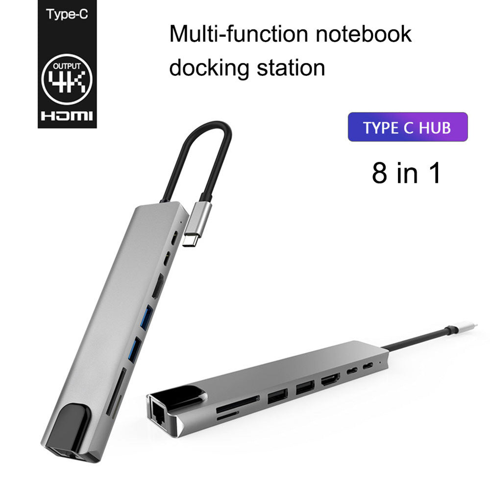 Silver USB-C 8-in-1 multiport hub