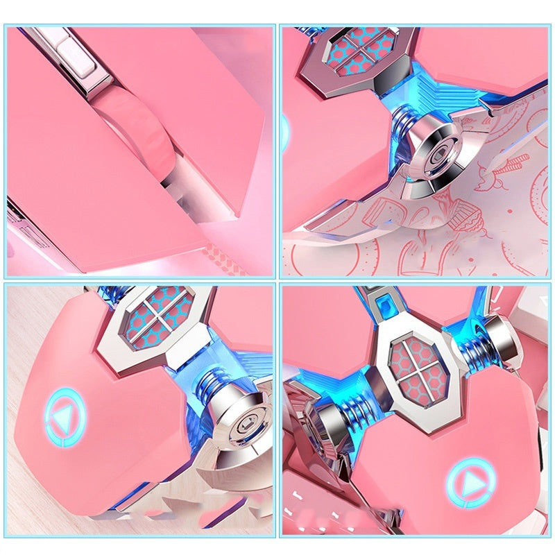 KT Cat Wired Gaming Mouse - RGB Light-Up Mouse with Silent & Audio Options