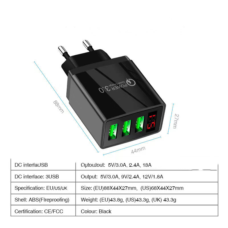 Quick Charge USB Wall Charger with LED Indicator - Universal Fast Charging