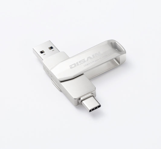 USB-C & USB 3.0 Dual Flash Drive - Rotating Metal Design
