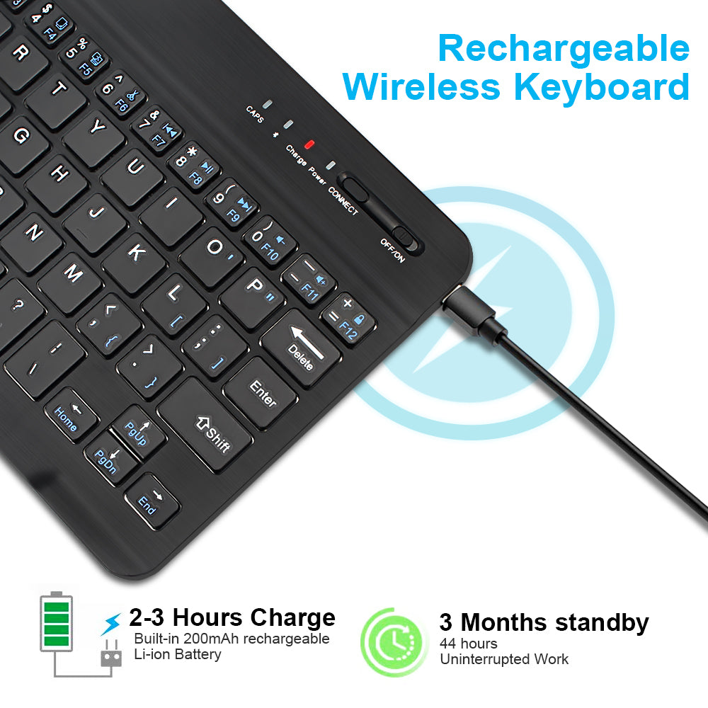 Mini Bluetooth 3.0 Wireless Keyboard - 44hr Battery, 30-Day Standby | 7", 9" & 10"