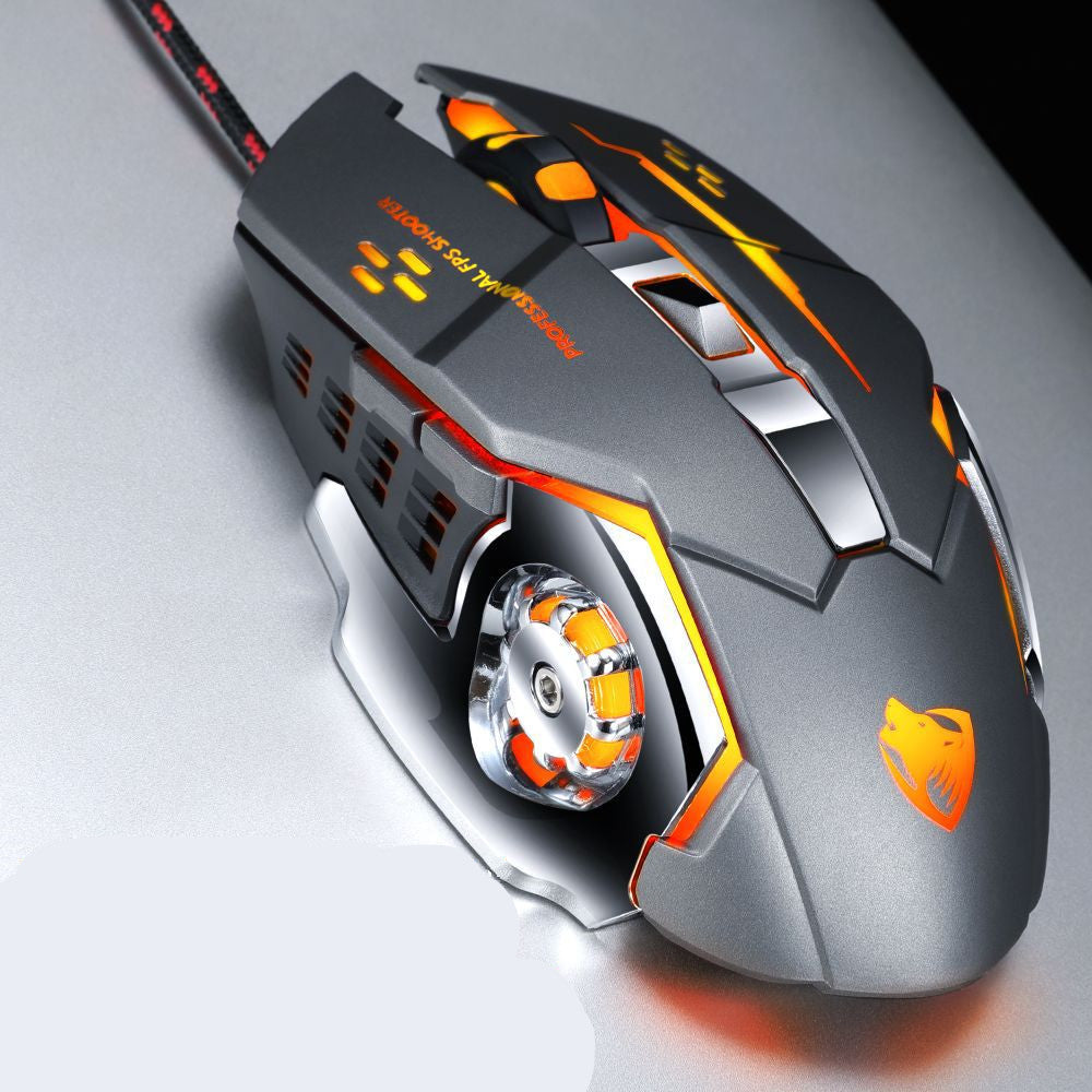 Wired Ergonomic Gaming Mouse - 1600 DPI, 4-Gear, Touch Wheel, 6 Buttons | 1.2m Cable | Blue, Gray, Black & White