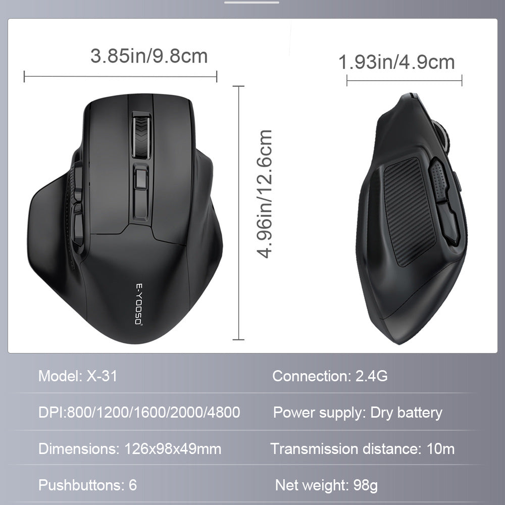 X-31 Wireless Optical Mouse - Full-Size, USB Receiver, AA Battery | Black