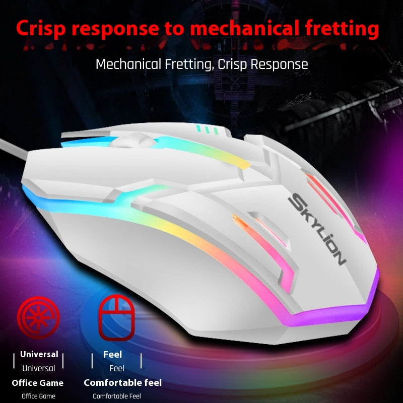 F1 Wired Luminous Mouse - USB, 1.4m Cable, Slim Profile | White & Black