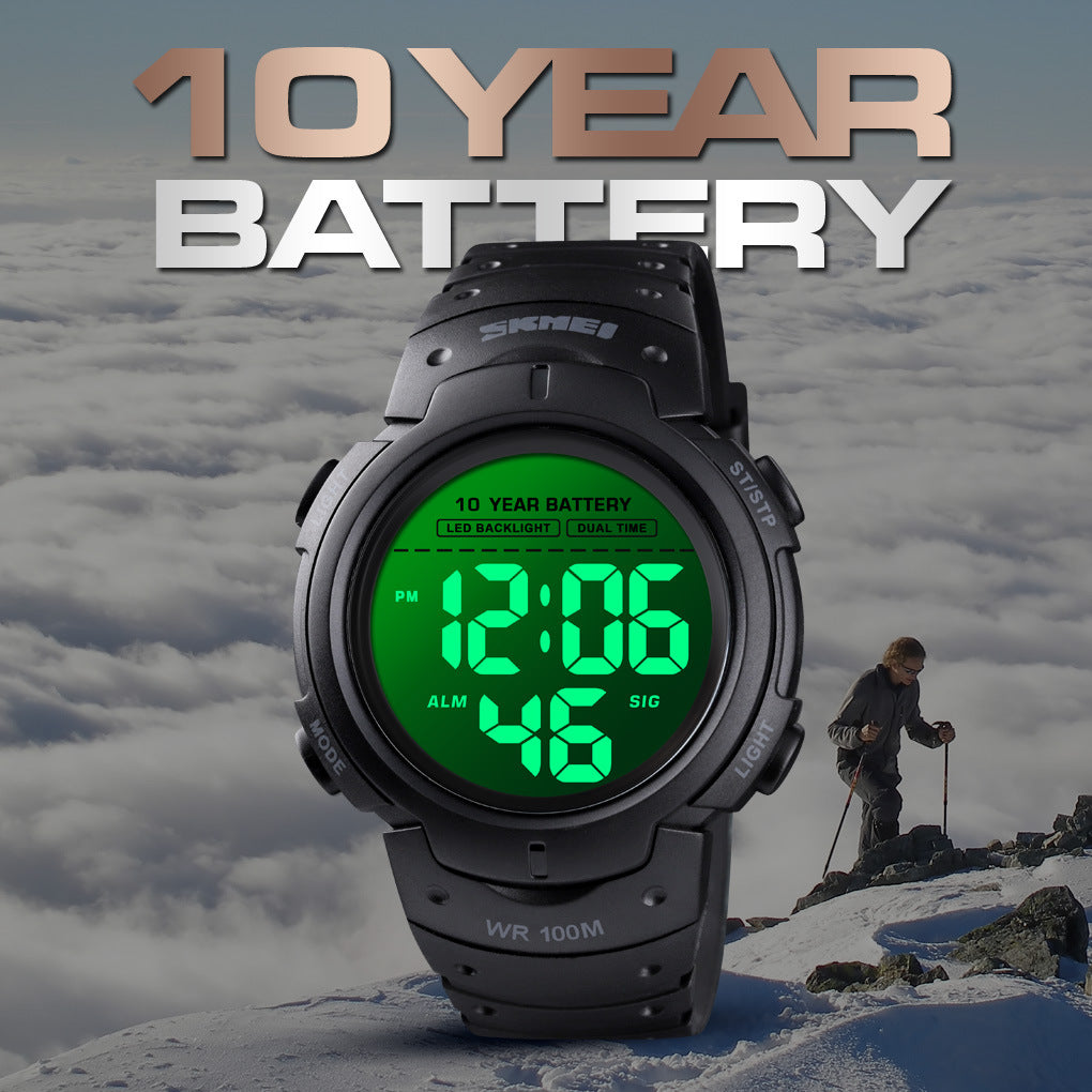 Men's Outdoor Sports LED Digital Watch | 100M Water Resistant | 47mm | Luminous | Army Green & Black – product image 1 | Fidmat24 Tech Market