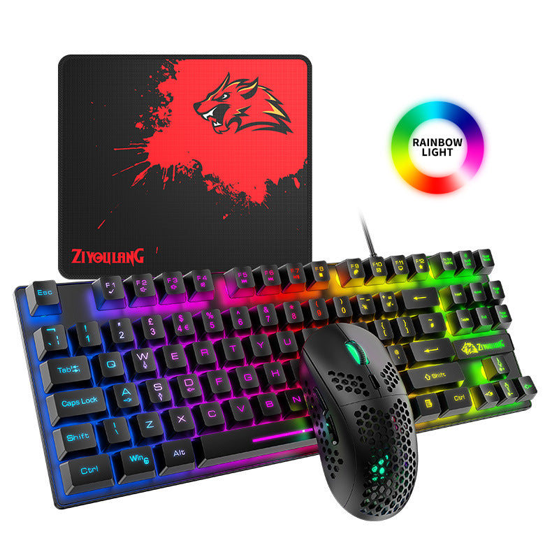 Rainbow Backlit Gaming Keyboard & Mouse Combo with Mouse Pad - USB Wired Set