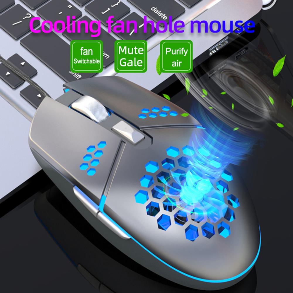 Wired Gaming Mouse with Built-In Cooling Fan - 7-Colour RGB, 3200 DPI, 6 Buttons | Black, White & Pink