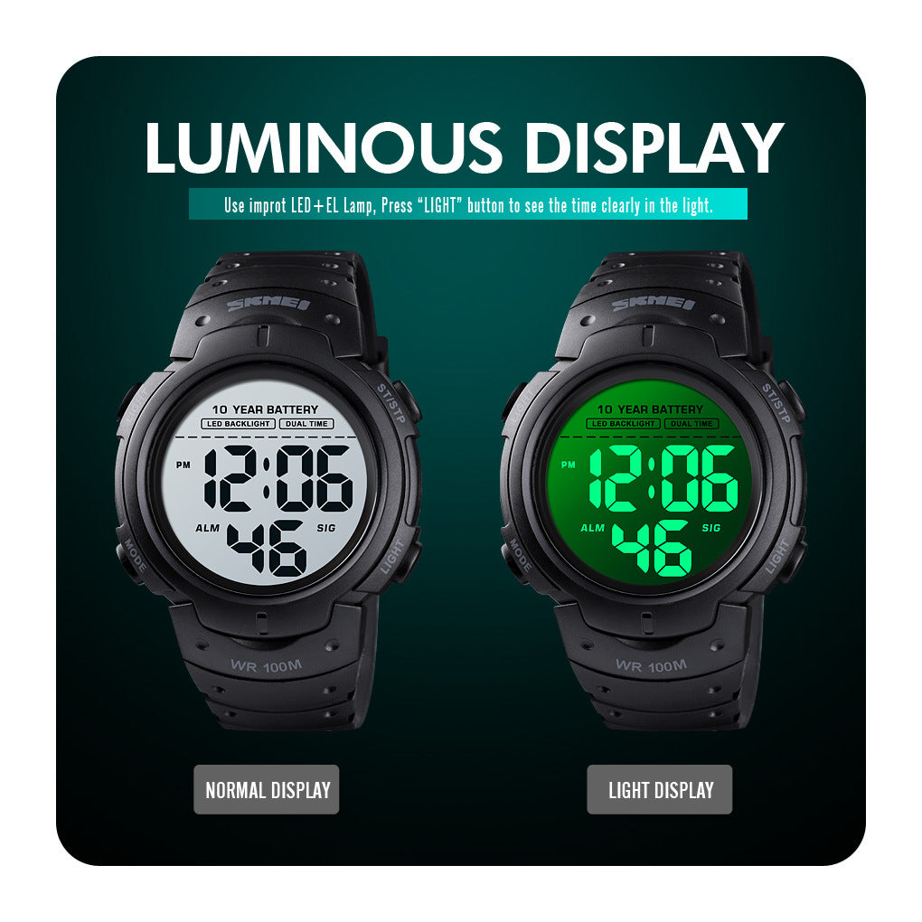 Men's Outdoor Sports LED Digital Watch | 100M Water Resistant | 47mm | Luminous | Army Green & Black – product image 4 | Fidmat24 Tech Market
