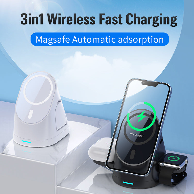 Foldable 3-in-1 Magnetic Wireless Charger with USB Cable – product image 2 | Fidmat24 Tech Market