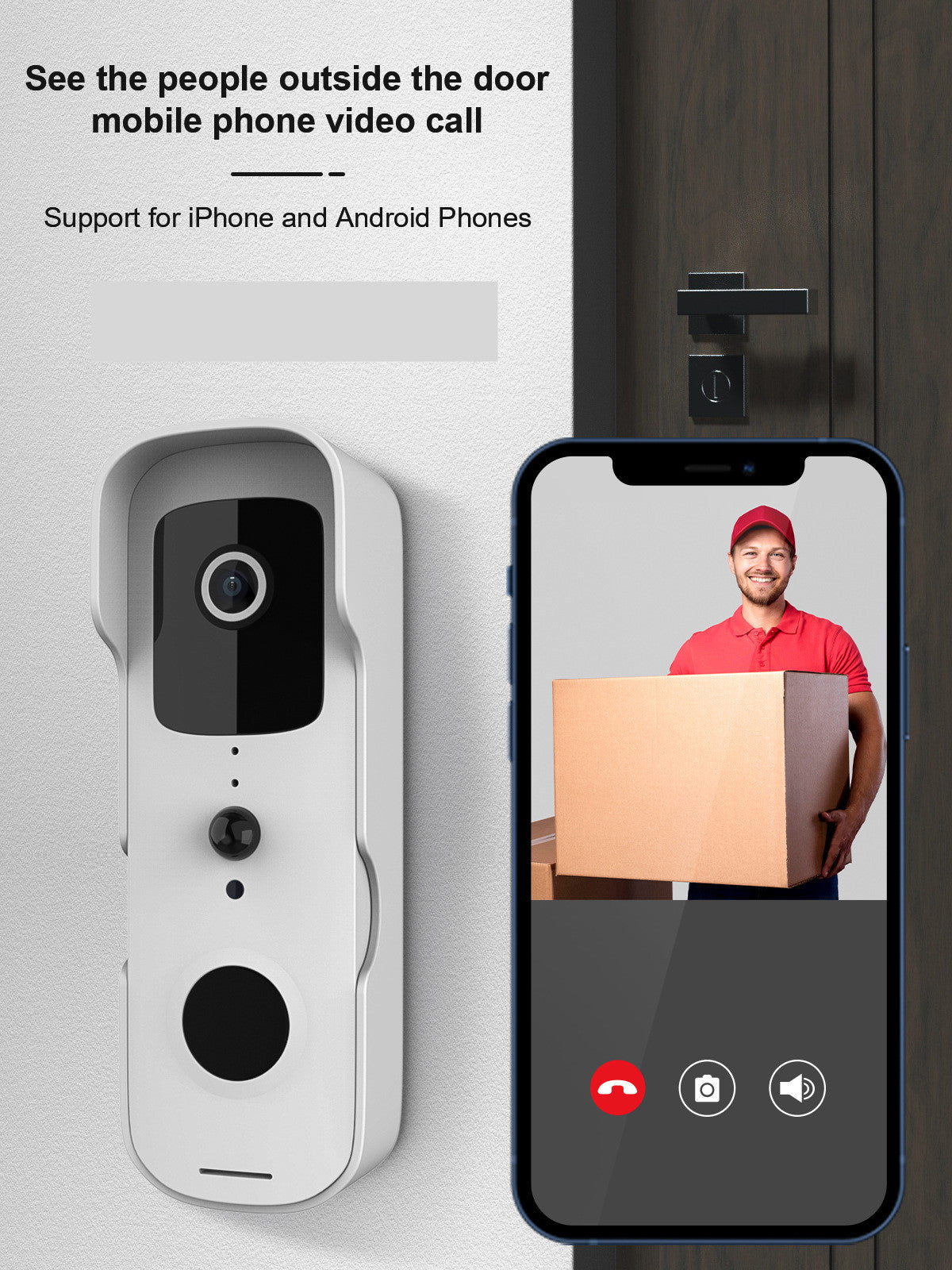 T30 WiFi Video Doorbell | 1080P | 2MP CMOS | 50m IR Night Vision | Doodle App | Alexa & Google Assistant Options | White & Black – product image 3 | Fidmat24 Tech Market