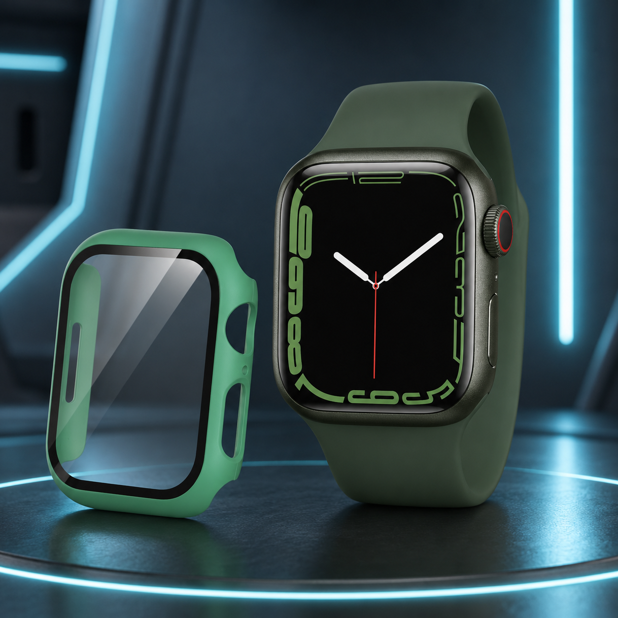 Apple Watch Protective Case | PC + Tempered Glass | Official Green | 38–49mm
