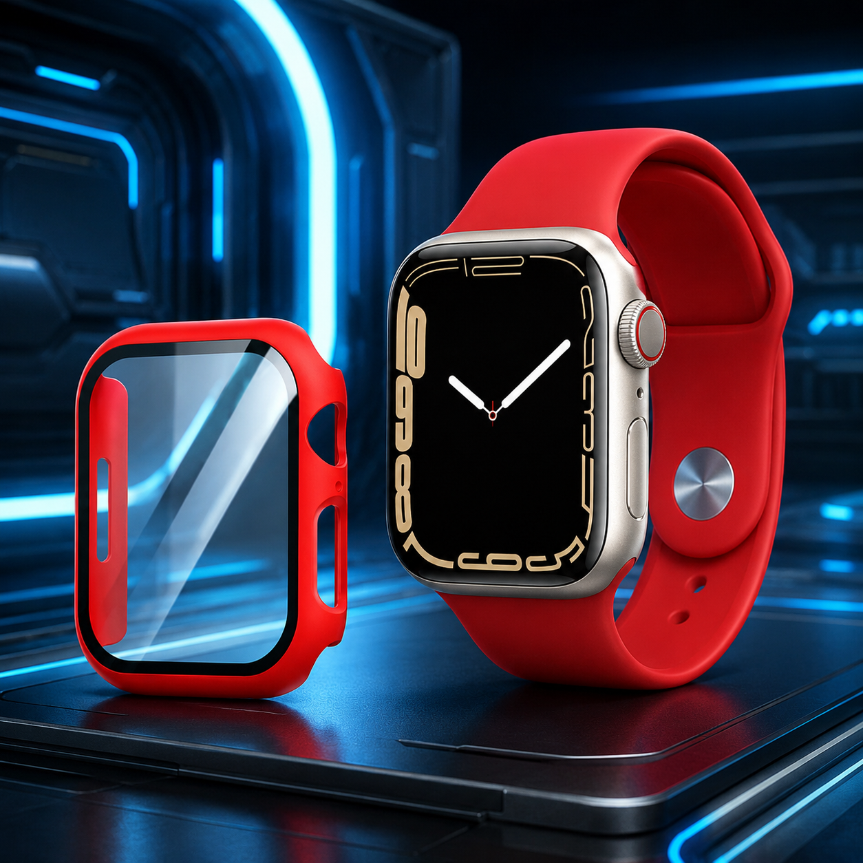 Apple Watch Protective Case | PC + Tempered Glass | Red | 38–49mm