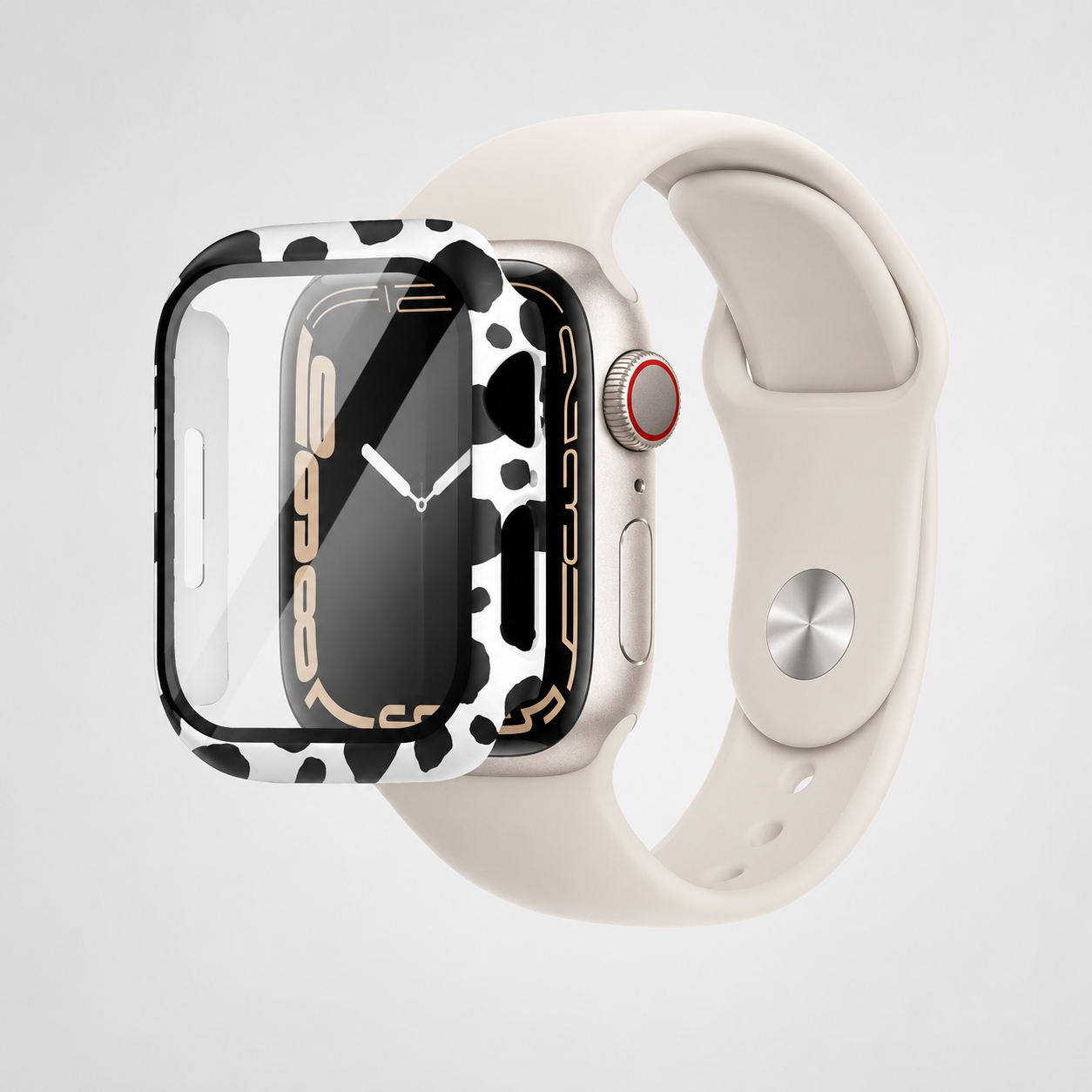 Apple Watch Protective Case | PC + Tempered Glass | White Leopard Print | 38–49mm
