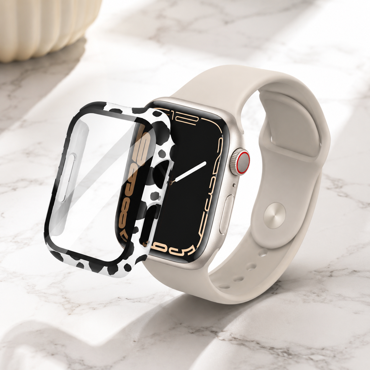 Apple Watch Protective Case | PC + Tempered Glass | White Leopard Print | 38–49mm