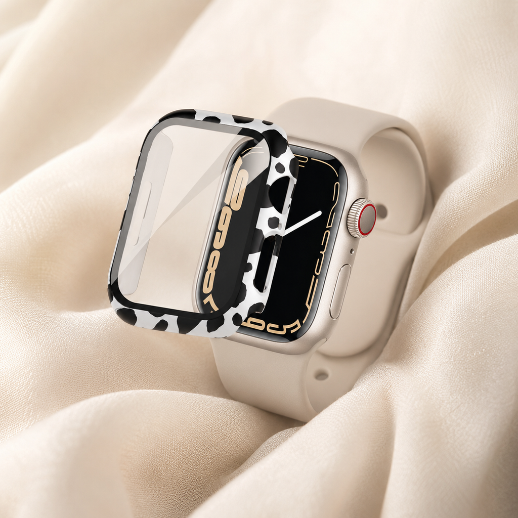 Apple Watch Protective Case | PC + Tempered Glass | White Leopard Print | 38–49mm