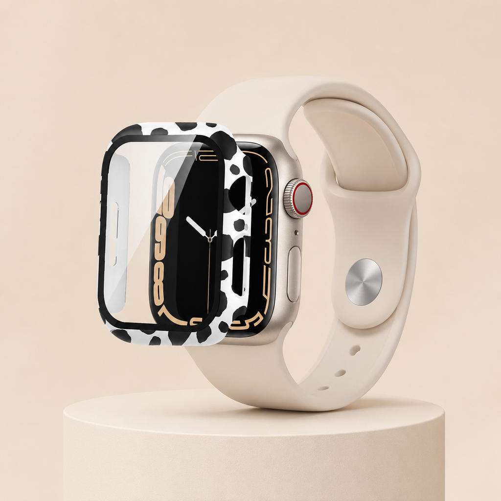 Apple Watch Protective Case | PC + Tempered Glass | White Leopard Print | 38–49mm