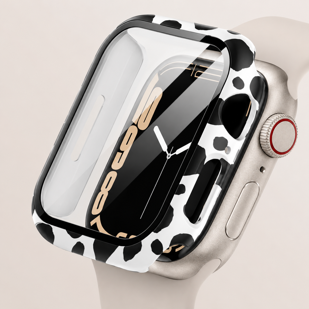 Apple Watch Protective Case | PC + Tempered Glass | White Leopard Print | 38–49mm
