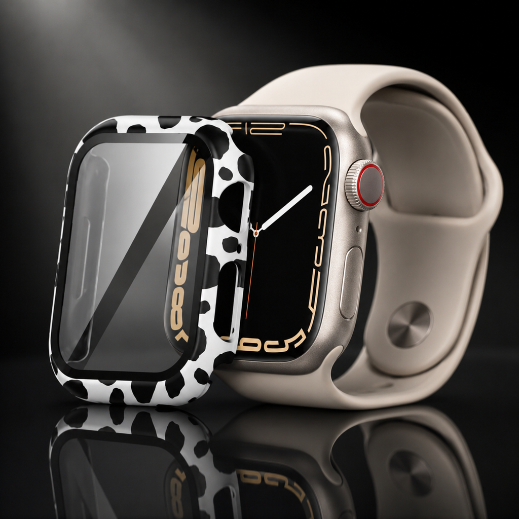 Apple Watch Protective Case | PC + Tempered Glass | White Leopard Print | 38–49mm