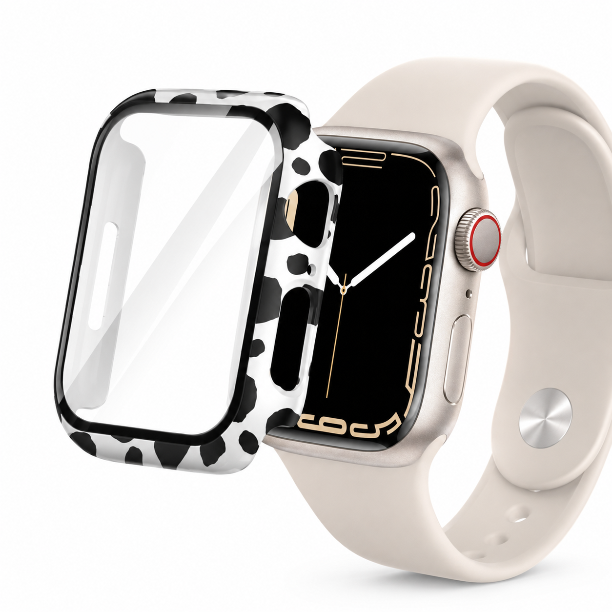 Apple Watch Protective Case | PC + Tempered Glass | White Leopard Print | 38–49mm