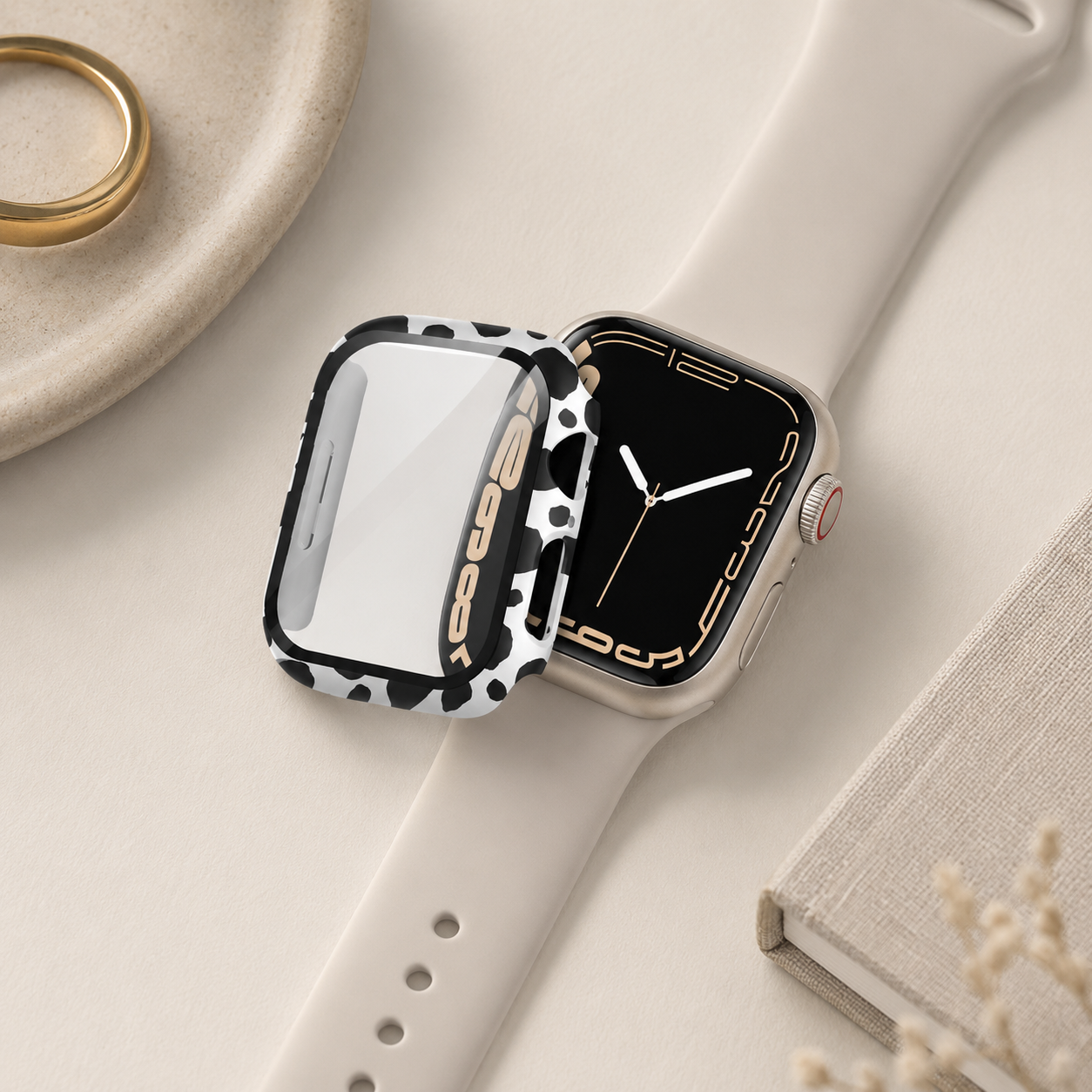 Apple Watch Protective Case | PC + Tempered Glass | White Leopard Print | 38–49mm