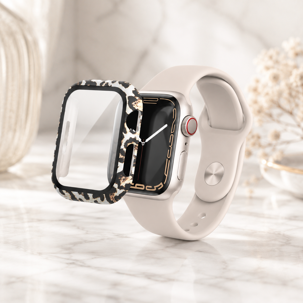 Apple Watch Protective Case | PC + Tempered Glass | Black Leopard Print | 38–49mm