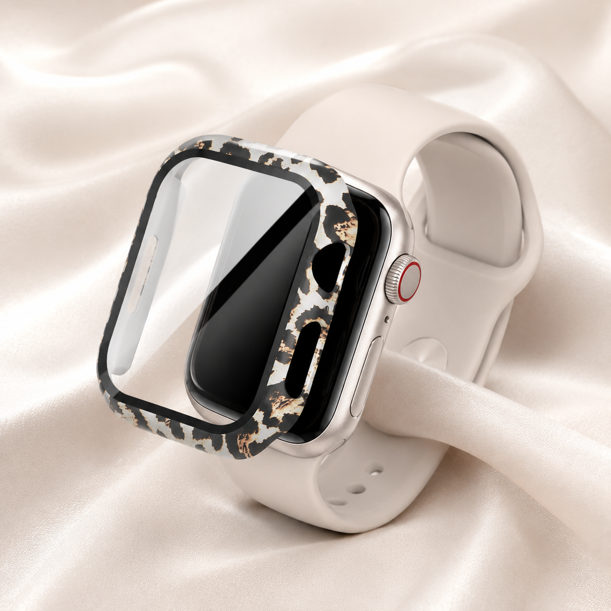 Apple Watch Protective Case | PC + Tempered Glass | Black Leopard Print | 38–49mm