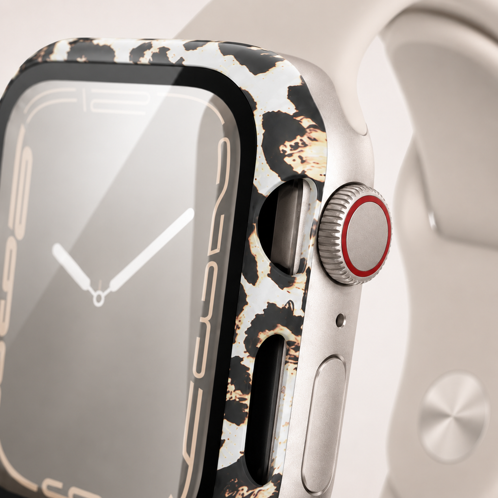 Apple Watch Protective Case | PC + Tempered Glass | Black Leopard Print | 38–49mm