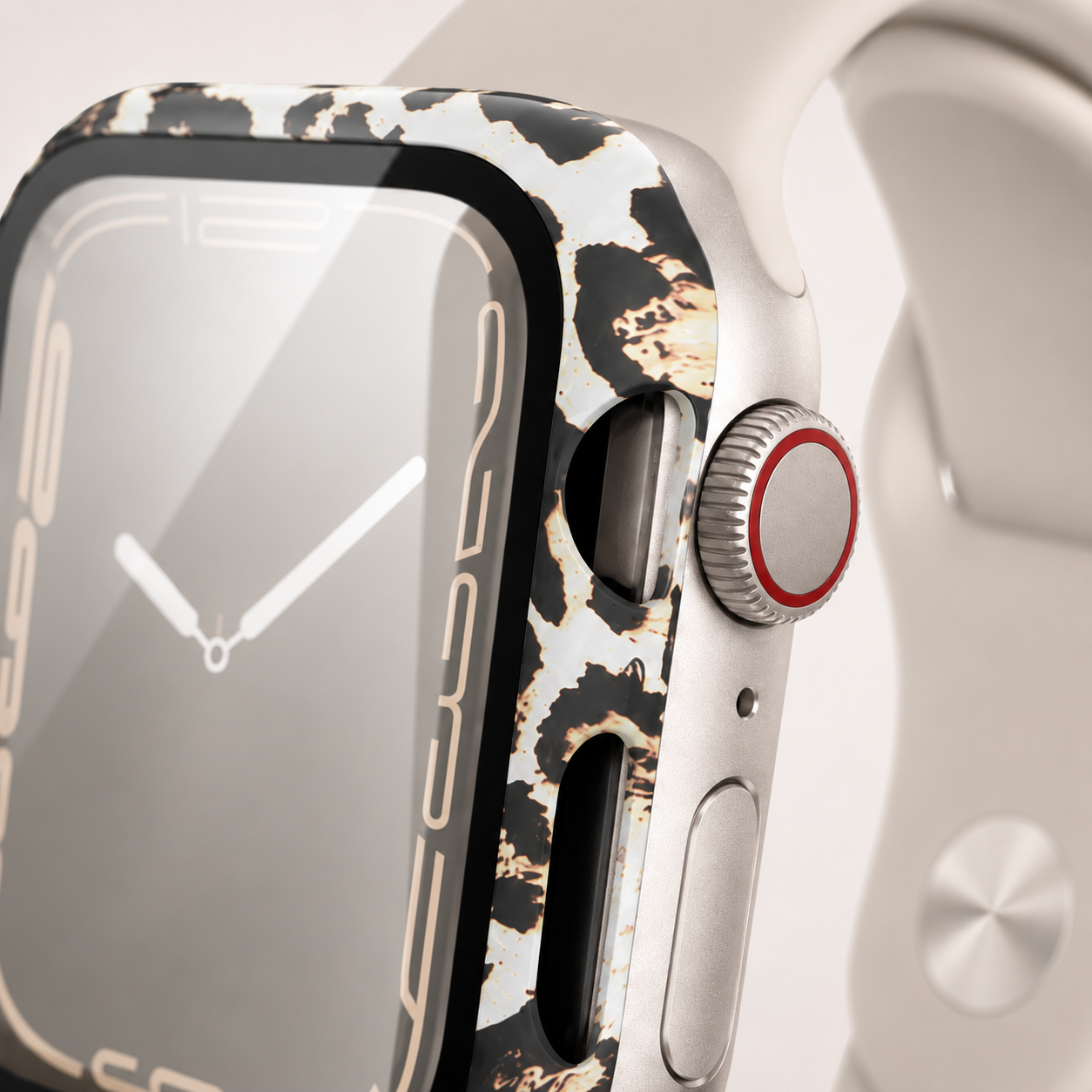 Apple Watch Protective Case | PC + Tempered Glass | Black Leopard Print | 38–49mm