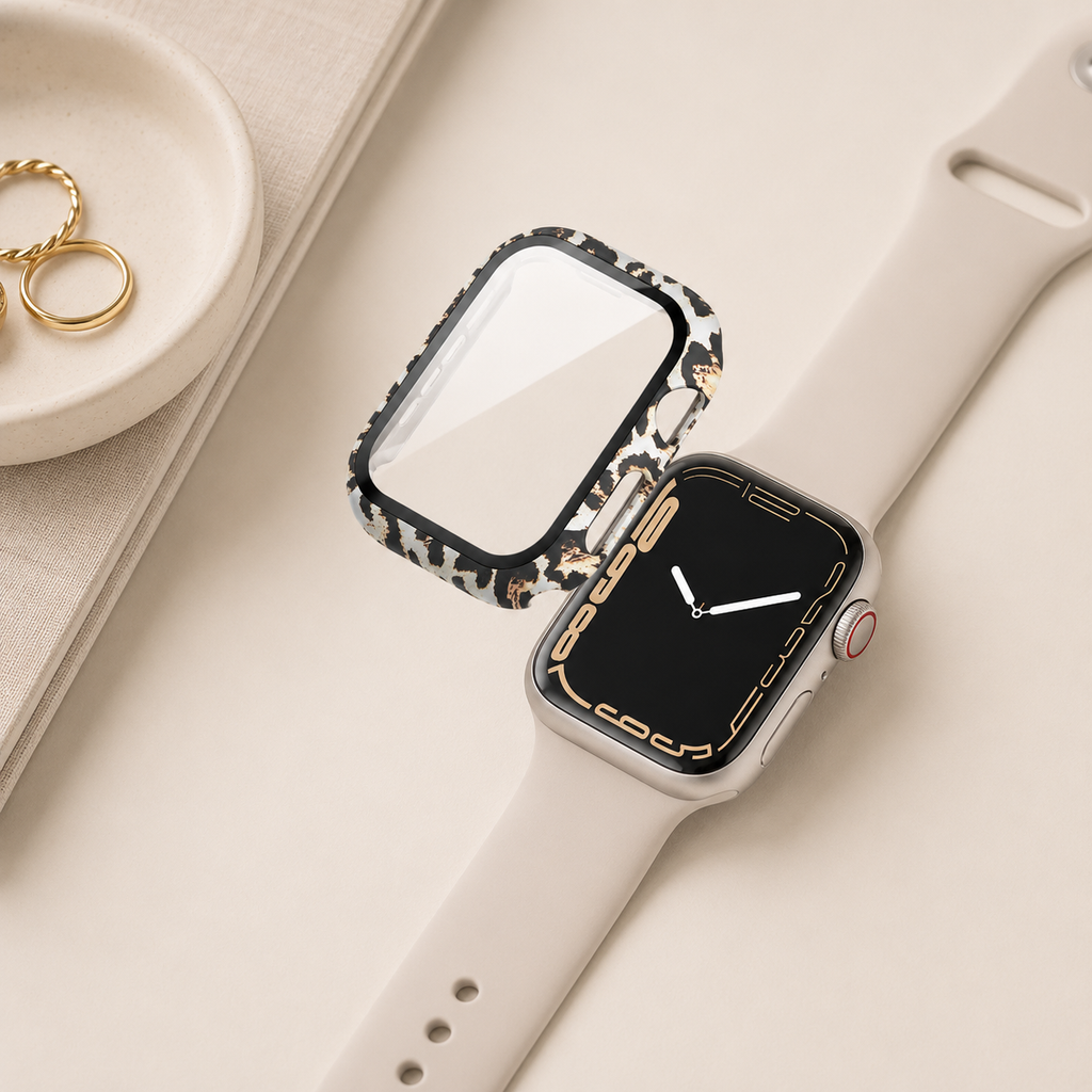 Apple Watch Protective Case | PC + Tempered Glass | Black Leopard Print | 38–49mm