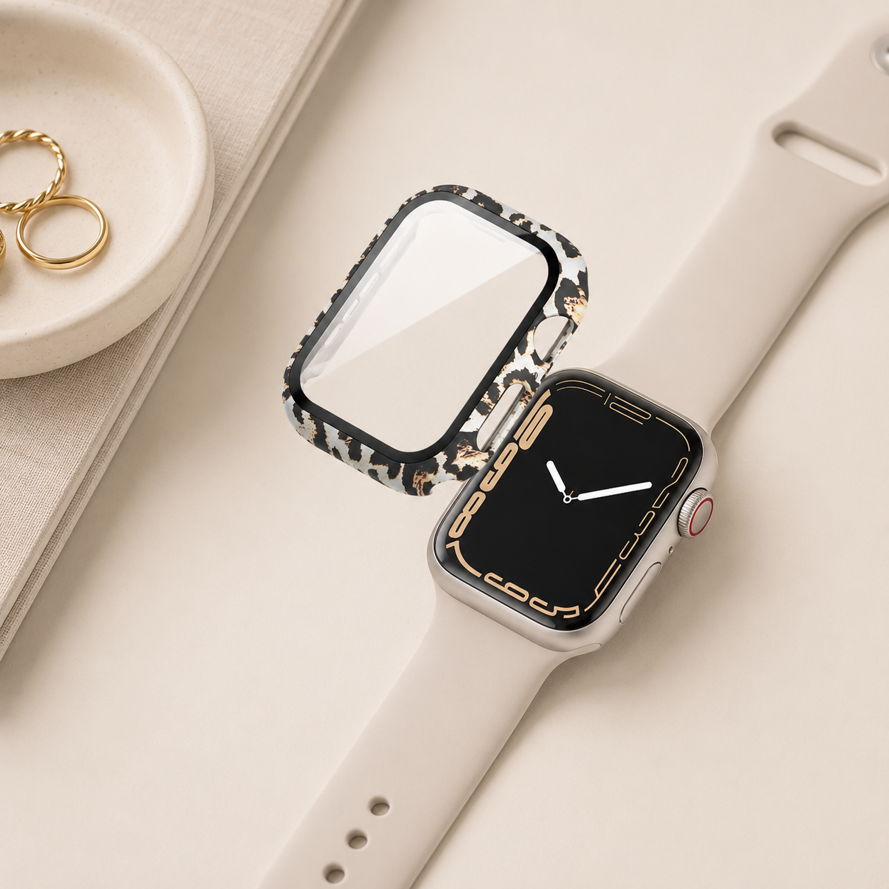 Apple Watch Protective Case | PC + Tempered Glass | Black Leopard Print | 38–49mm