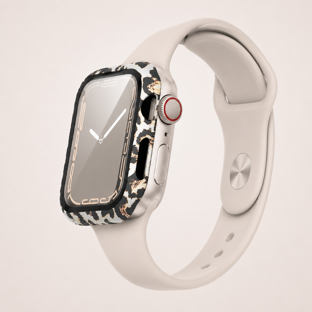 Apple Watch Protective Case | PC + Tempered Glass | Black Leopard Print | 38–49mm