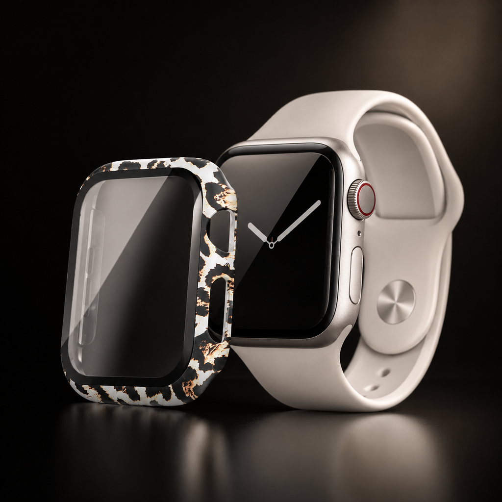 Apple Watch Protective Case | PC + Tempered Glass | Black Leopard Print | 38–49mm
