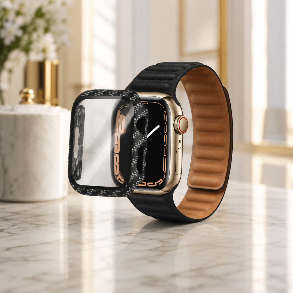 Apple Watch Protective Case | PC + Tempered Glass | Carbon Fibre Pattern | 38–49mm