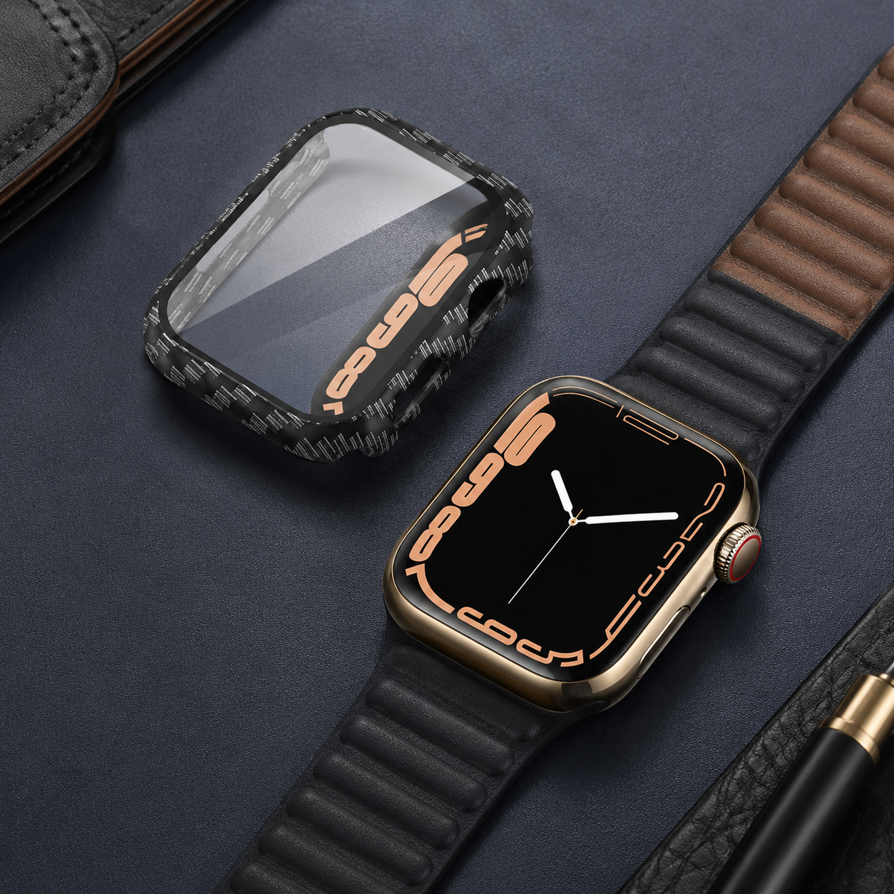 Apple Watch Protective Case | PC + Tempered Glass | Carbon Fibre Pattern | 38–49mm