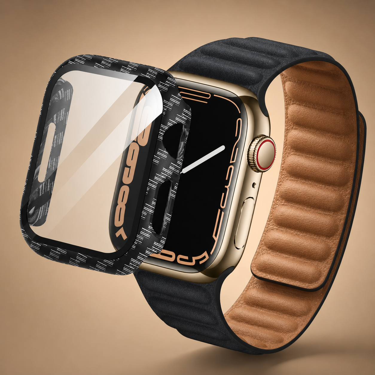 Apple Watch Protective Case | PC + Tempered Glass | Carbon Fibre Pattern | 38–49mm